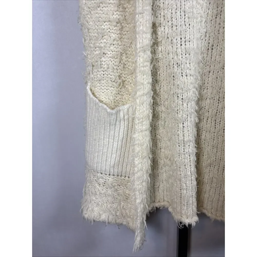 Anthropologie Fuzzy Open Front Knit Vest Women's XXS Cream Oversized Boho Wool